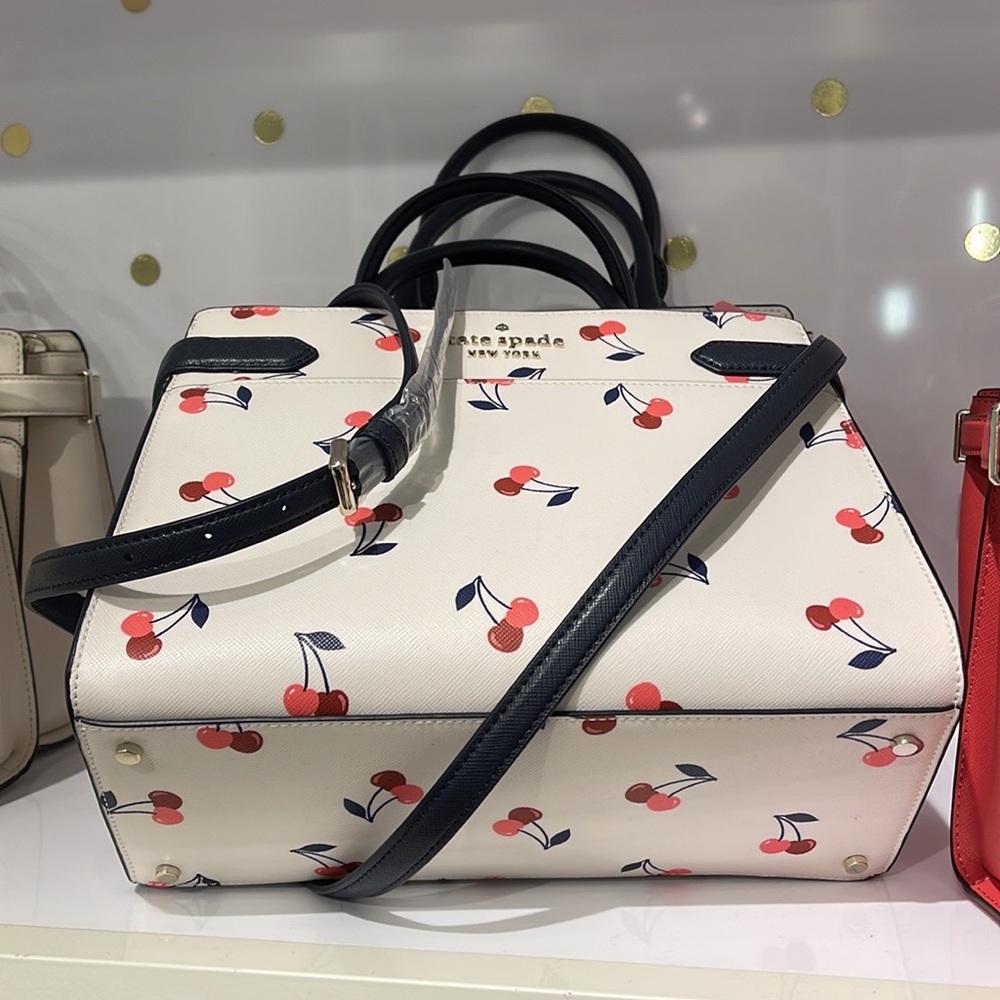 Kate Spade Staci Dancing Cherrie Medium Satchel Cream Multi - Picture 7 of 16